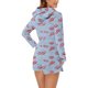 thumbnail image 5 of Mono cálido con capucha y orejas para mujer, estampado de manga larga, pantalones cortos, mono corto con cremallera, bolsillo, ropa de dormir, ropa de casa, tops de poliéster para mujer, 5 of 5