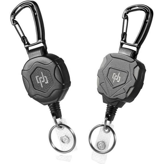 ‌2 Pack Retractable Keychain - Heavy Duty Carabiner Badge Holders with 32" Steel Cord, Tactical ID Badge Reel for Work & Travel (8.0 OZ, Durable & Anti-Slip)