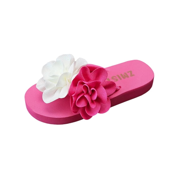 Miluxas Women's Floral Flip Flops Elegant Appliques Beach Sandals Summer Open Toe Soft Bottom Flats Shoes Hot Pink 8.5(41)