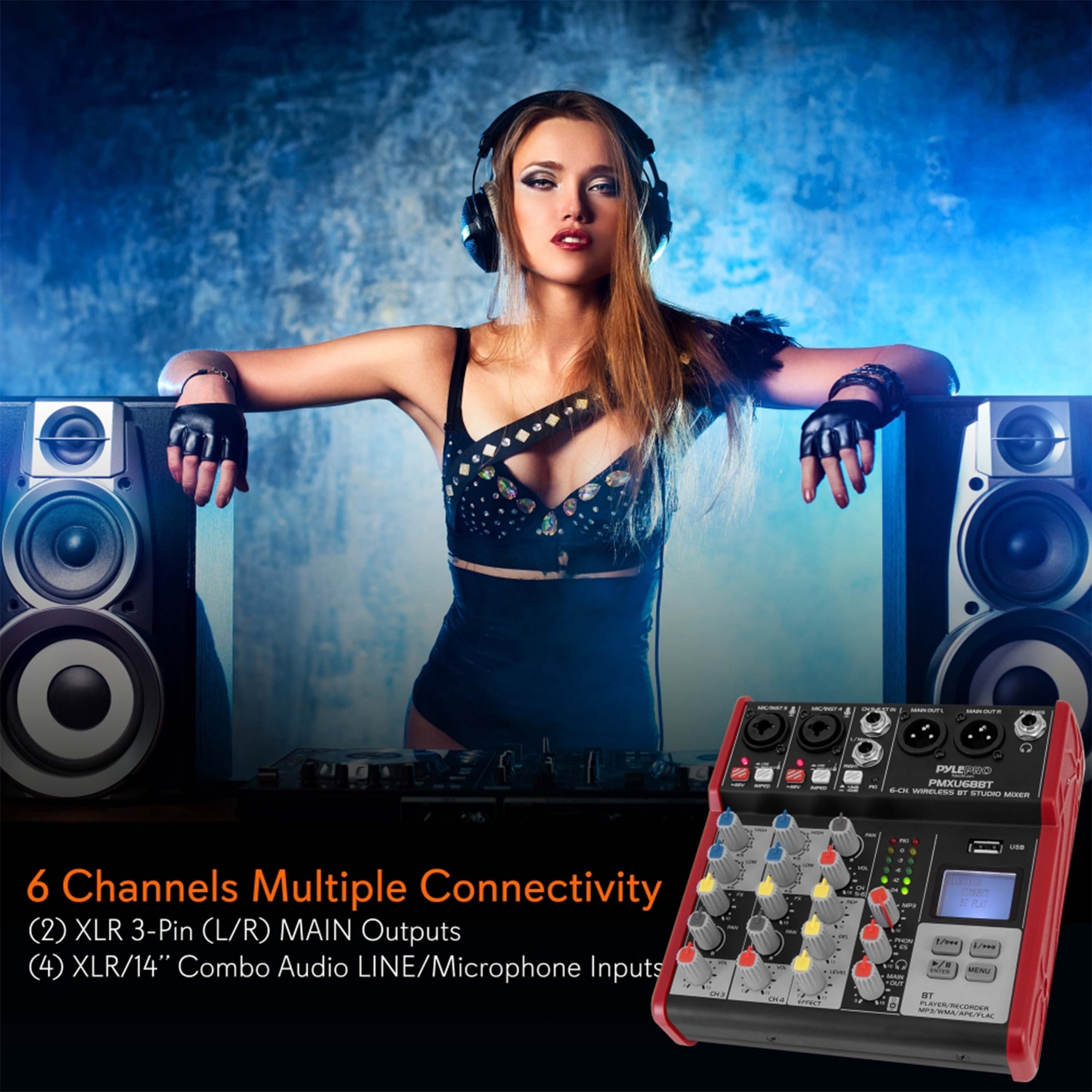 Pyle PMXU48BT.5 - 4-Ch. Studio Mixer - Pro Audio DJ Audio Mixer Console (+48V Phantom Power)
