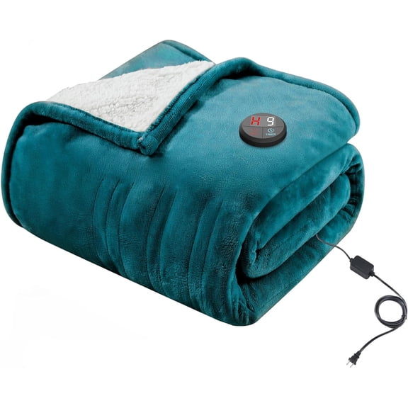 Heated Blanket Electric Throw 50''X60''- Electric Throw Blanket with One Touch Button 10 Heating Level & 9 Time Settings Heating Blanket, Machine Washable (Blue)