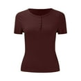 thumbnail image 5 of Delayuji Women's Summer Short Sleeve Tops Ribbed Knit Button Up Slim Fit Basic Casual T Shirts Blouse Red L Polyester,Spandex Short Sleeve Shirts for Women, 5 of 5