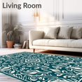 thumbnail image 2 of ODIKA 4'x6' Machine Washable Non-Slip Area Rug, Boho Lattice with Stylized Leaf Details High Traffic Rug, Teal, 563964, 2 of 7