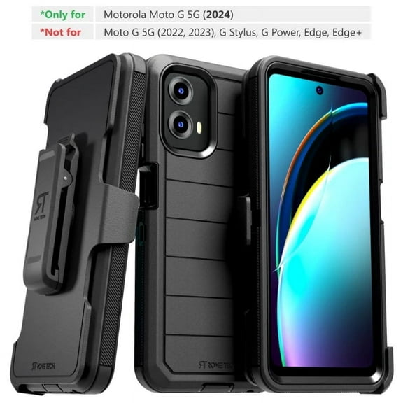 Defender Case for Moto G 5G 2024 with Belt Clip, Kickstand, Dual-Layer, Black