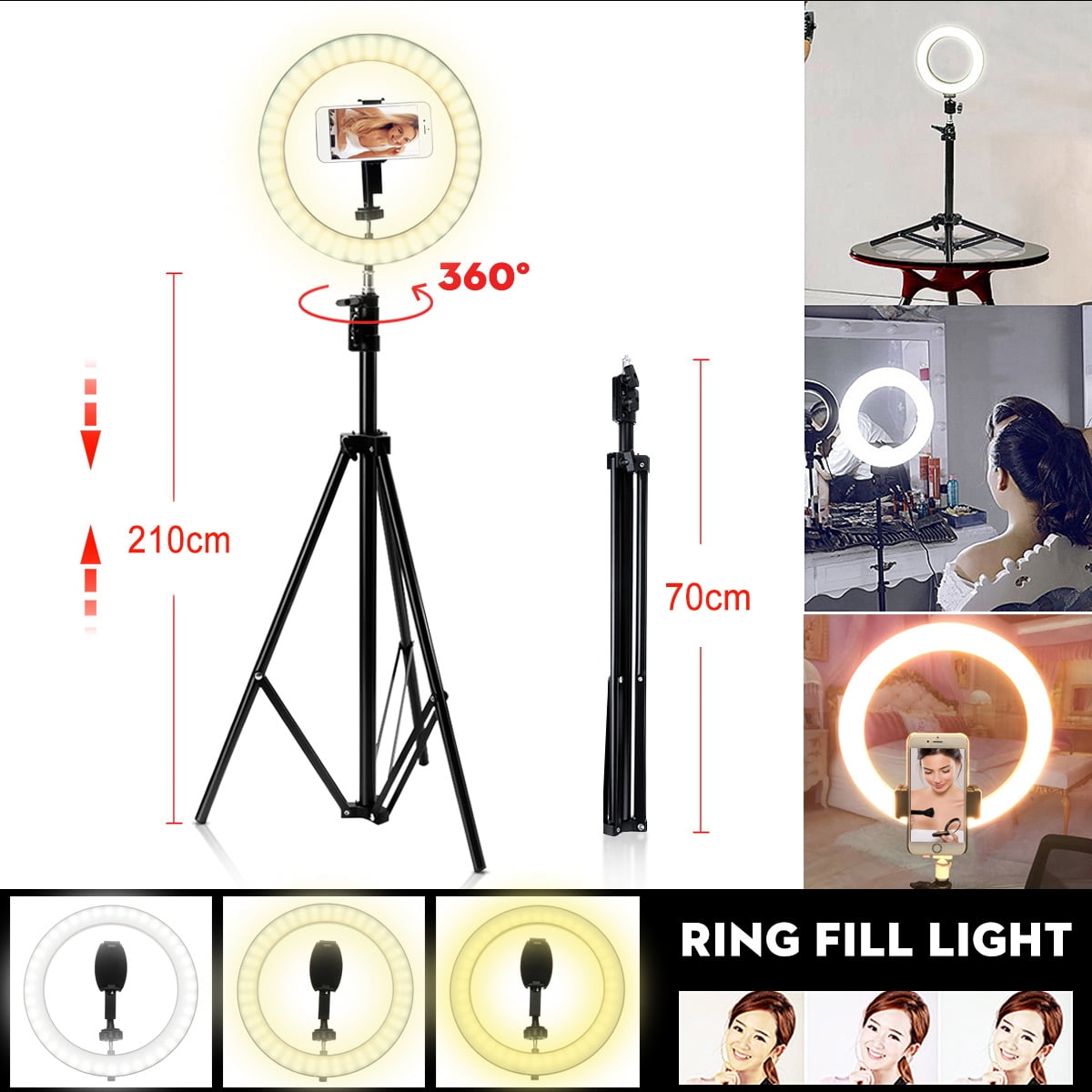 Shooting 10 LED Ring Light with Flexible Tripod & Phone Holder Photography Powerful Tripod for with Ring Light for Live Streaming & YouTube Video 3 Light Modes 10 Brightness Level D01 