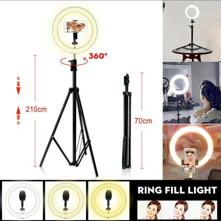 10'' LED Ring Light w/ Stand Dimmable  Adjustable 3 Colors Makeup Light 70-210cm Tripod Phone Clip Photo Live for Camera, Smartphone, YouTube, Photography, Video, Portrait (Best Camera For Makeup Photos)