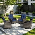 thumbnail image 3 of MeetLeisure 4 PCS Outdoor Swivel Rocker Patio Chairs, Wicker Furniture with High Back, Deep Seating, Wide Armrest, Thick Cushions for Deck Porch, Dark Blue, 3 of 11