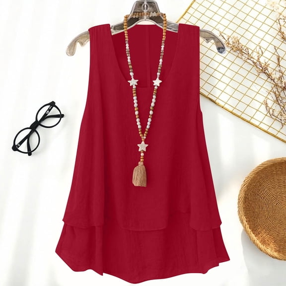 Womens Linen Tank Tops, Ladies Cotton-Linen Vest Top Solid Plain Sleeveless Tshirts Pearl Button V-Neck Blouses Summer Beach Holiday Tanks Loose Fit Basic Tee Shirt Pink S