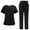 Black, variant on Hanen Scrubs Sets for Women Solid Color Fashion V Neck Short Sleeve Scrub Top and Casual Jogger Scrub Pant with 10 Pockets