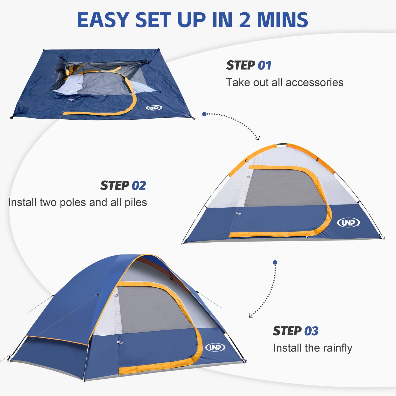 Camping Tent 4 Person, Waterproof Windproof Tent with Rainfly Easy Set up-Portable Dome Tents for Camping, Navy Blue