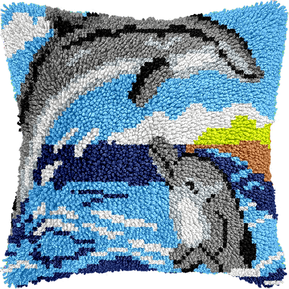 Kit de gancho de almohada para cubrir cojín (43x43cm Lienzo impreso) | Delfines