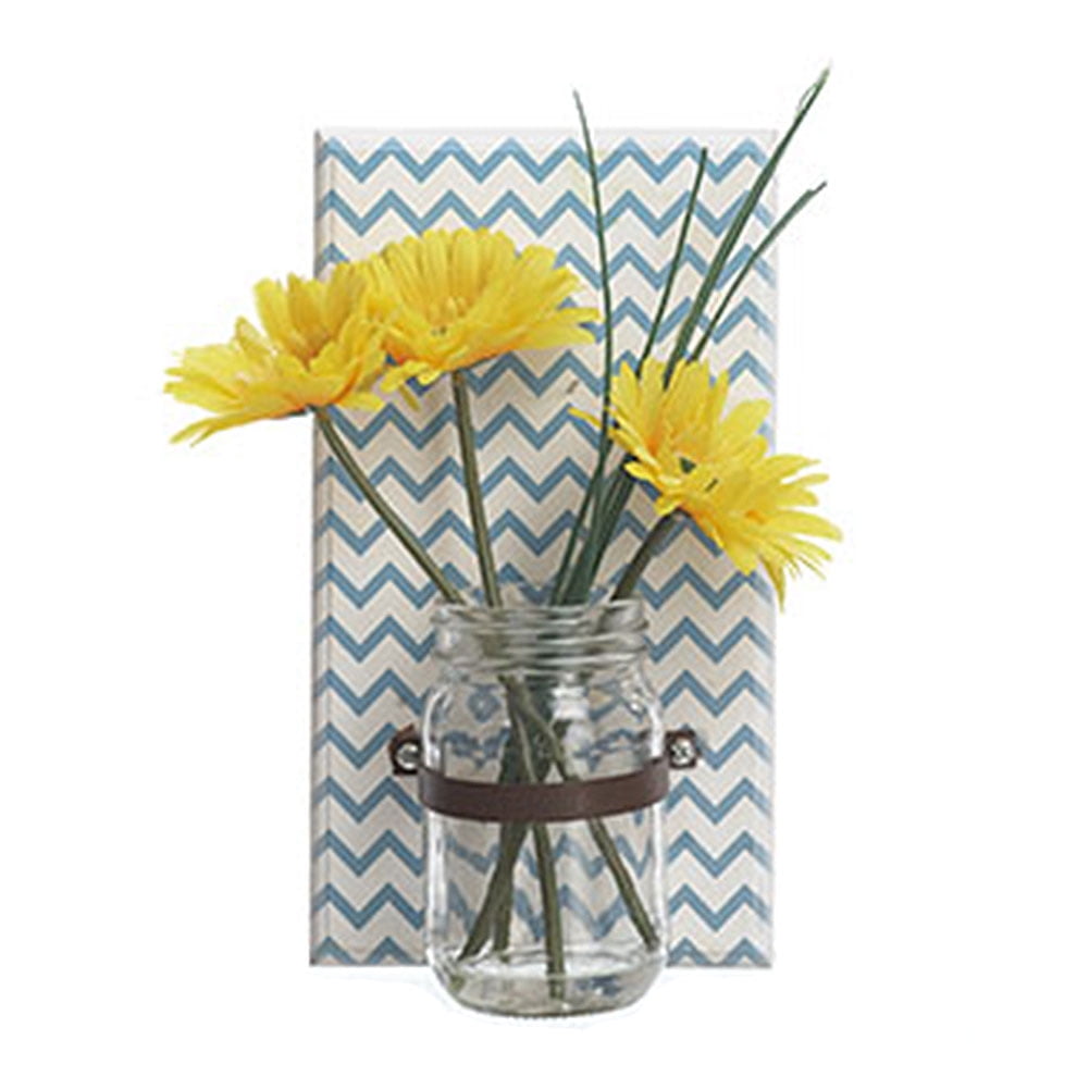 Transpac Faux Sunflower Wall Mounted Mason Jar Vase, Blue/White, 6x10