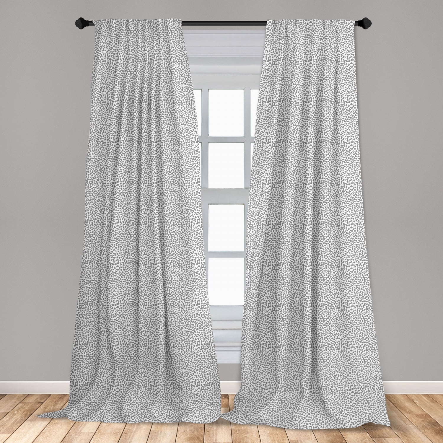 Music Curtains 2 Panels Set, Complex Monochrome Notes Mixed Beats