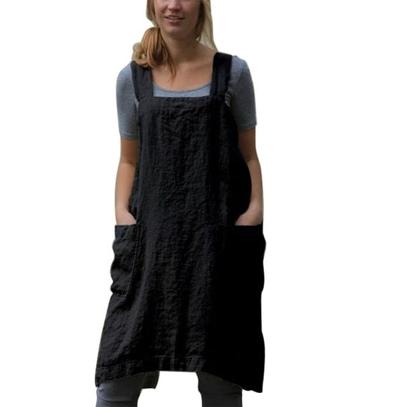 SAYOO Delantal de cocina sin mangas, ropa de cocina protectora de color sólido de lino y algodón con vendaje cruzado en la espalda SAYOO  casual