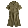 thumbnail image 4 of Xunmmm Summer Two Piece Set for Women Loose Fit Cold Shoulder Half Zipper and Bermuda Shorts Set Solid Color Casual Two Piece Set Relaxed Fit Travel Wear, 4 of 4