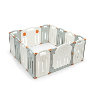 Resenkos Foldable Baby Playpen 14 Panel Activity Center Safety Play Yard-Beige, Play Yard for Babies and Toddlers