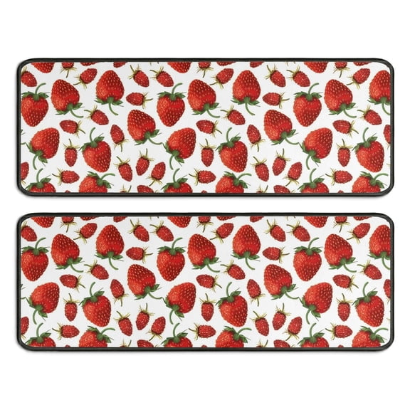 Kitchen Rugs Sets Of 2,Red Strawberry Plants Fruit White Pattern Anti Fatigue Kitchen Mat Rugs Non Slip Washable,Decorative Kitchen Floor Mats for Kitchen,Sink,Laundry,17"x47" 17"x47"