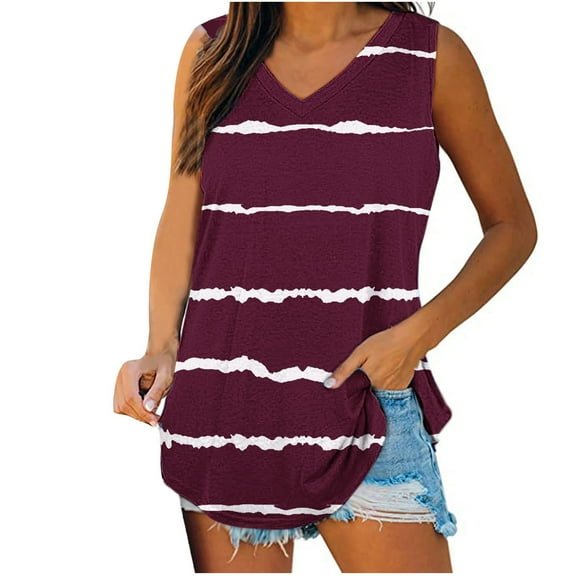 cfhntfmh Tank Tops for Women Loose Trendy Print Sleeveless Tunic Tops Comfy V Neck Casual Summer Vacation Tees