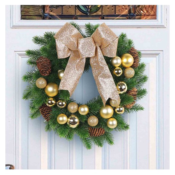 Dvkptbk Christmas Wreaths for Front Door Christmas Wreath Metal Wreath LED Warm Light Large Bow Christmas Decorations Christmas Decorations on Clearance