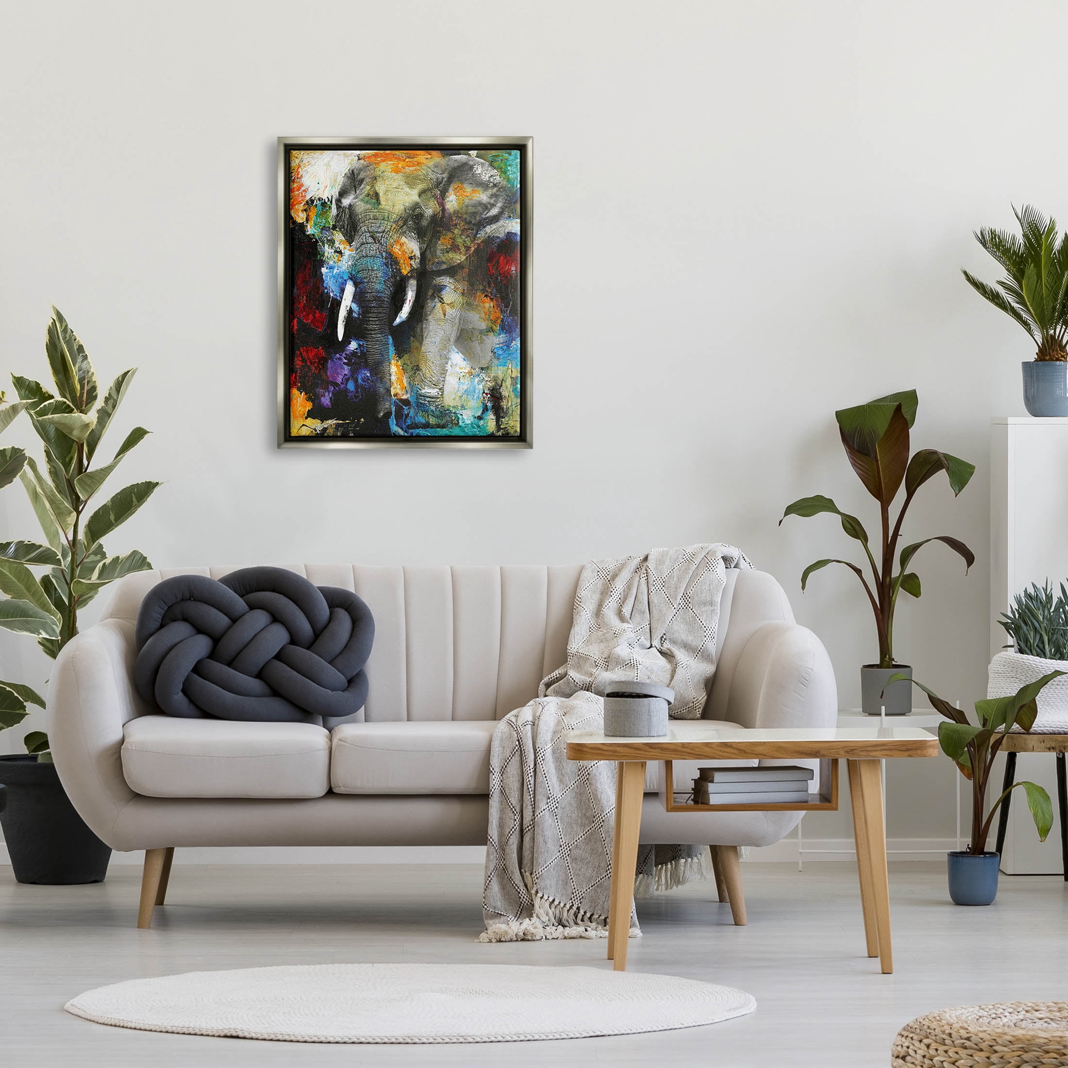 Layered Elephant Bold Wildlife Abstract Graphic Art Luster Gray Framed Art Print Wall Art