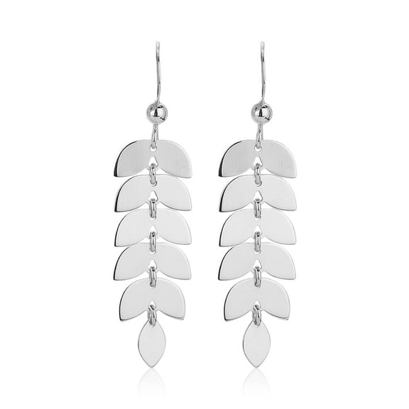 Vanbelle Sterling Silver Jewelry Leaf Drop Dangle Earrings with French Hook and Rhodium Plated for Women