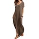 thumbnail image 1 of Vestido a juego con cuello en V, casual, holgado, manga corta, maxi con bolsillo, 1 of 5