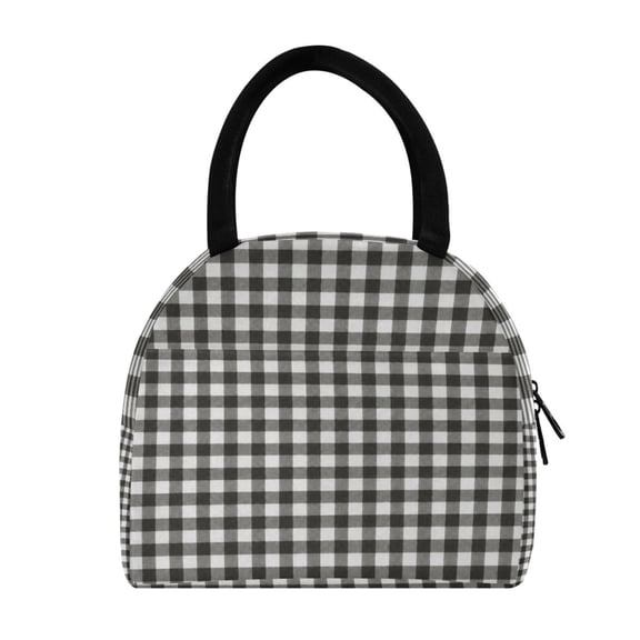 Wobogo Black Checkered Tote Lunch Bag, Insulated Food Storage Bag with Handle, Reusable Carrier for Work School Picnic Travel