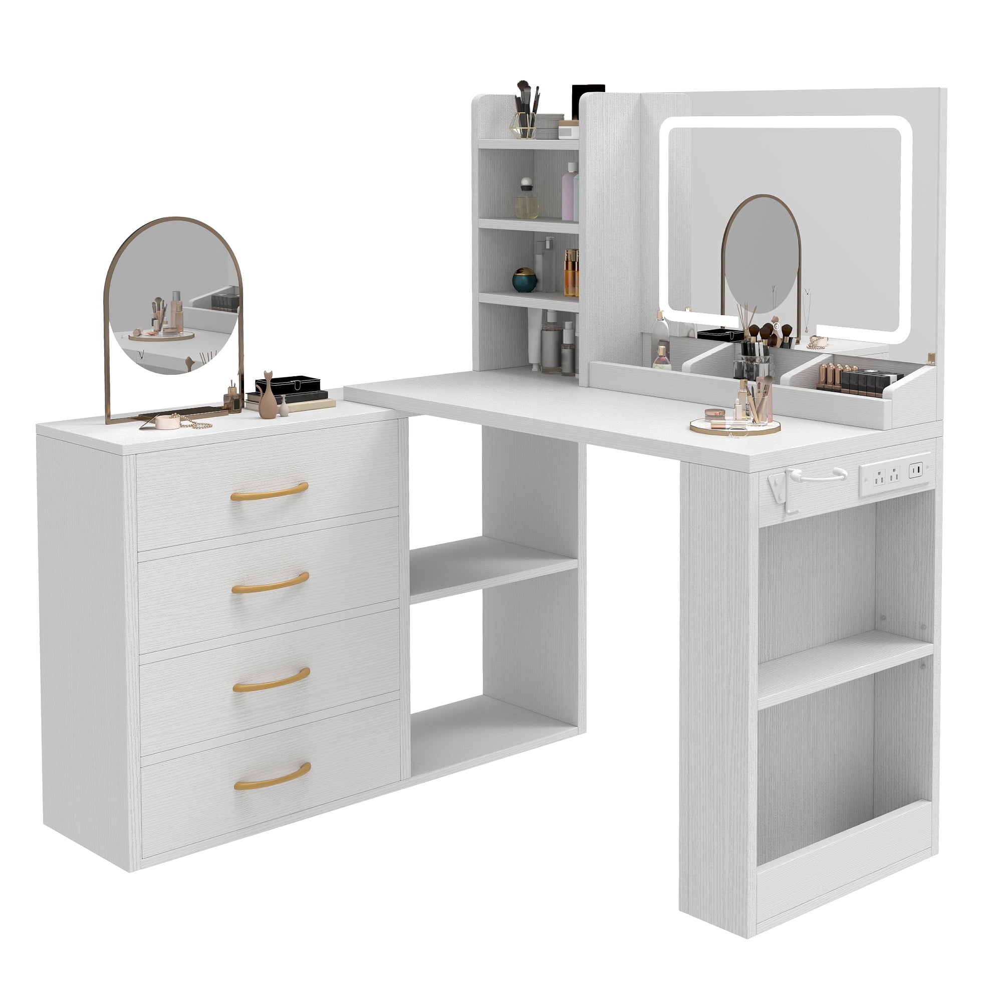 Uforic Makeup Vanity Desk with Mirror, 3 Lighting Modes, Charging Station, Storage Cabinet
