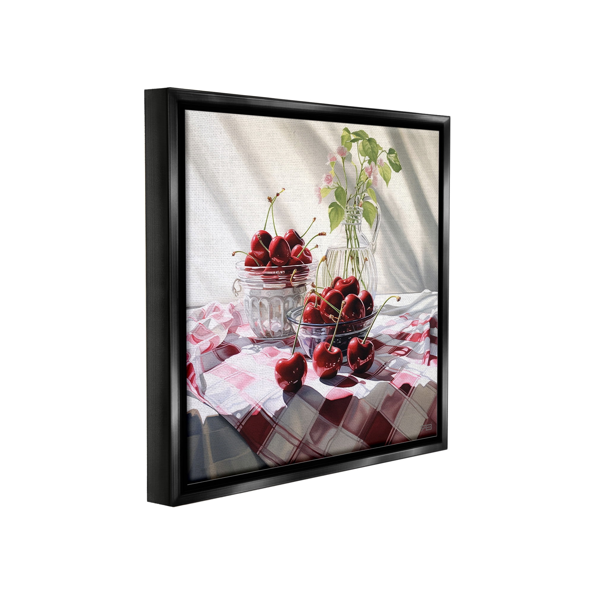 Stupell Industries Cherries & Botanicals Food & Beverage Painting Black Floater Framed Canvas Art Print Wall Art, 18 x 18