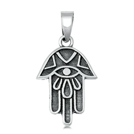 Sterling Silver Oxidized Hamsa Pendant Hand of God Evil Eye Boho Style Charm 925 Jewelry Female