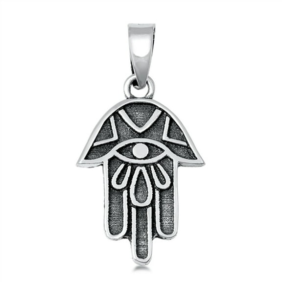 Sterling Silver Oxidized Hamsa Pendant Hand of God Evil Eye Boho Style Charm 925 Jewelry Female