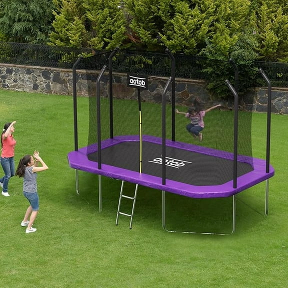 AOTOB 14x8ft Large Rectangle Trampoline for Kids and Adults,Big Outdoor Trampoline with Enclosure Net - Supports Up to 440 lbs,Birthday Party Gifts,Purple