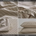 thumbnail image 4 of NAYOROOM 100% Cotton Duvet Cover Queen Set, 3-Piece Breathable Comforter Cover（Light Brown & White Striped）, 4 of 9