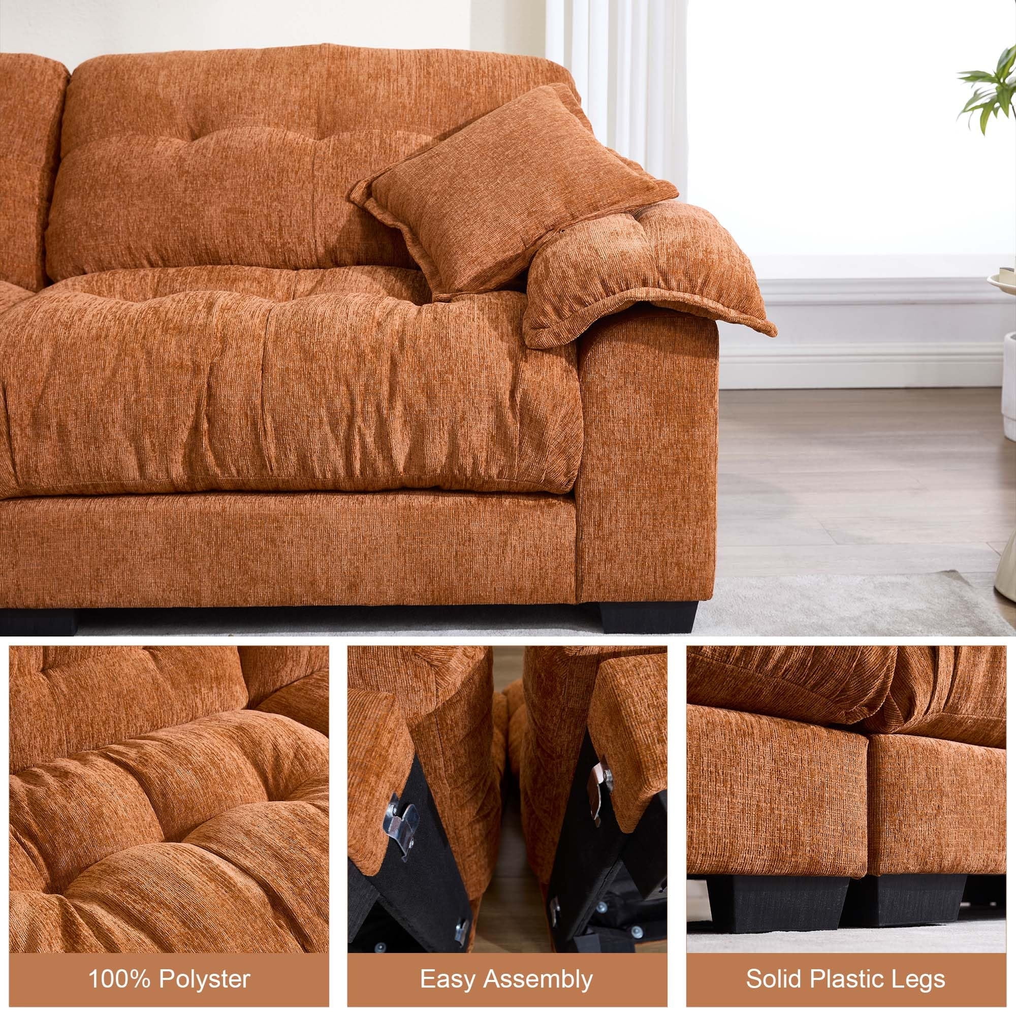 GNIXUU 90.5" Oversized Loveseat ,Chenille Modern Cloud Couch Loveseat for Small Spaces, 2 Seater Sofa Comfy Sleeper Sofas Easy Assembly for Living Room ,Study Room, Office,Orange