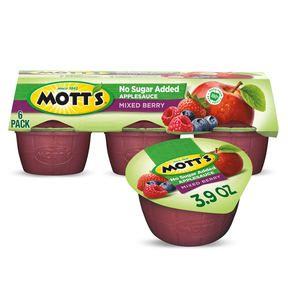 Mott's No Sugar Added Mixed Berry Applesauce, 3.9 oz cups, 6 count