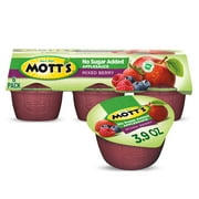 Mott's No Sugar Added Mixed Berry Applesauce, 3.9 oz, 6 Count Cups