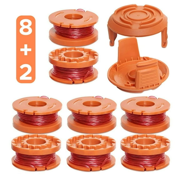 8-Pack 10ft .065 String Trimmer line Replacement Spool WA0010 for Worx WG150 WG160 WG170 WG180 series Weed Wacker Eater Line Spool with WA6531 50006531 (8Spool 2Cap) LDG