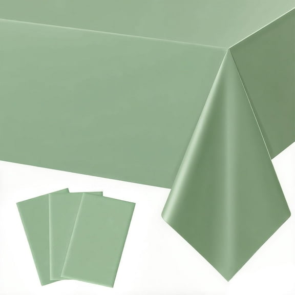 Sage Green Plastic Tablecloths 3 Pack for Party Birthday Disposable Table Cloth 54 x 108 Inch