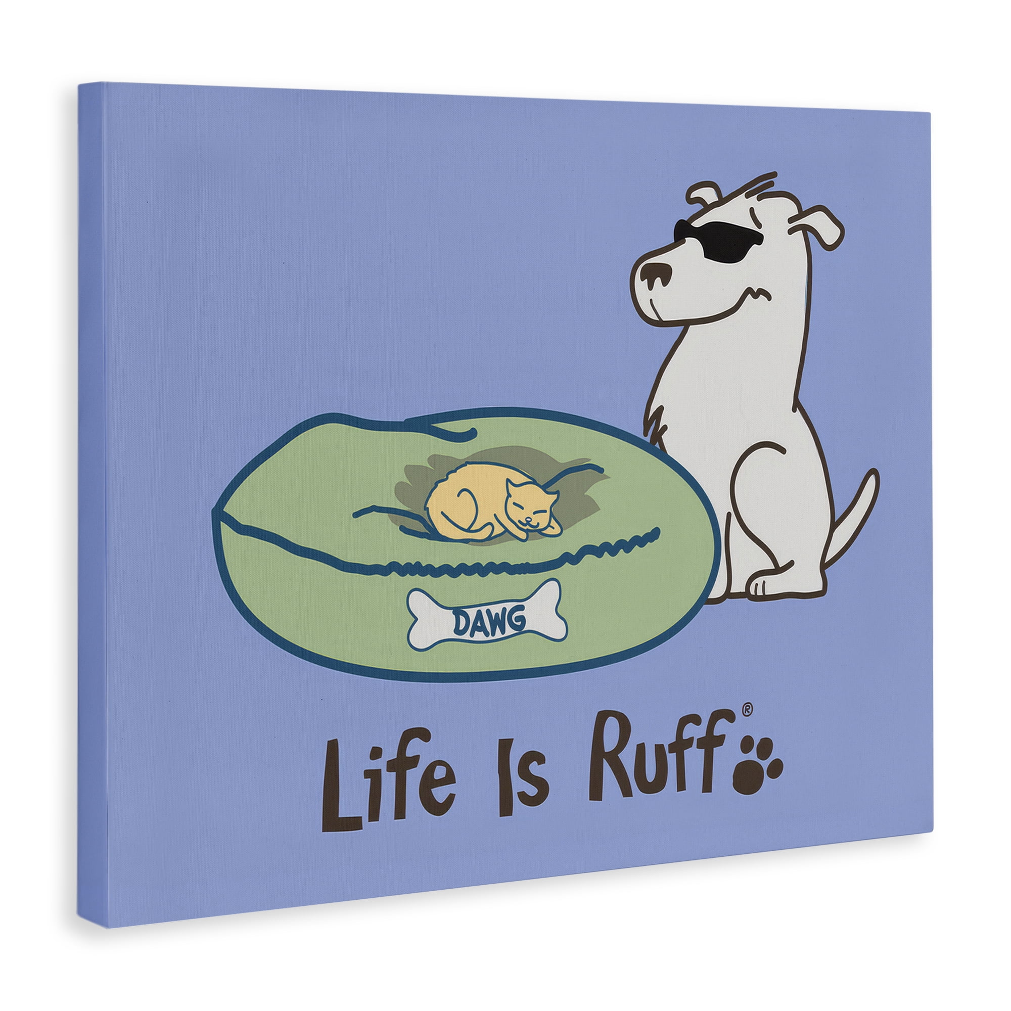 Stupell Industries Cat on Dog Bed Animals Painting Wrapped Canvas Art Print Wall Art, 40 x 30