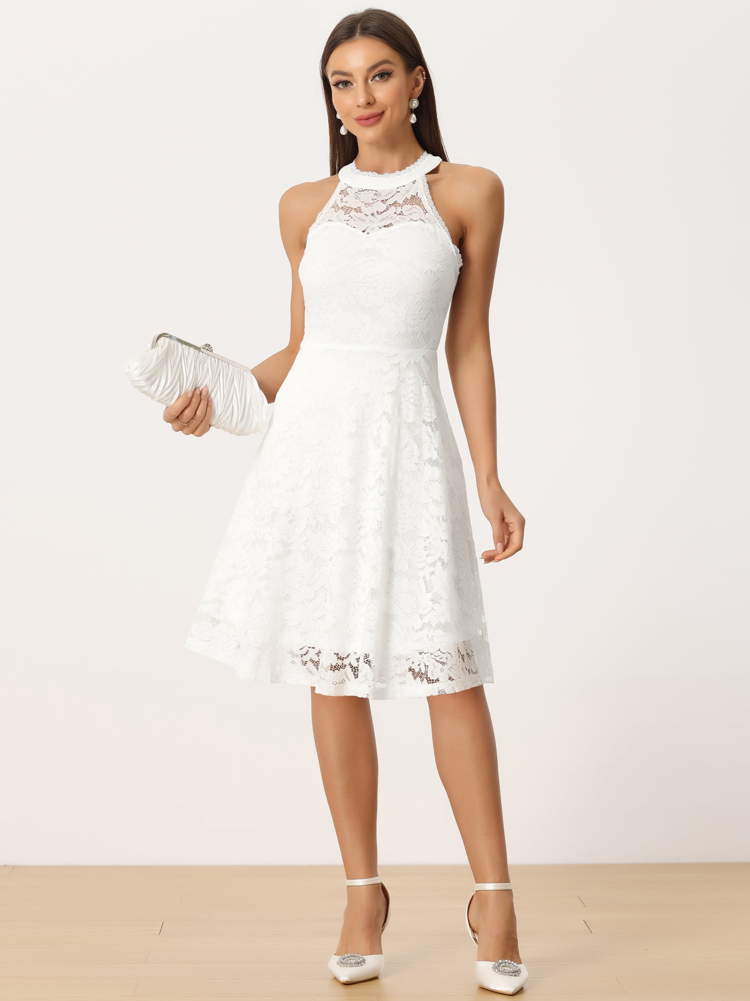 slim fit dress slacks Vintage Valentine Lace Halter Mini Dress White