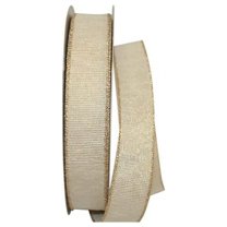 Reliant Ribbon - 92696W-992-09K, Linen Glimmer Harmony Value Wired Edge Ribbon, Ivory/gold, 1-1/2 Inch, 50 Yards