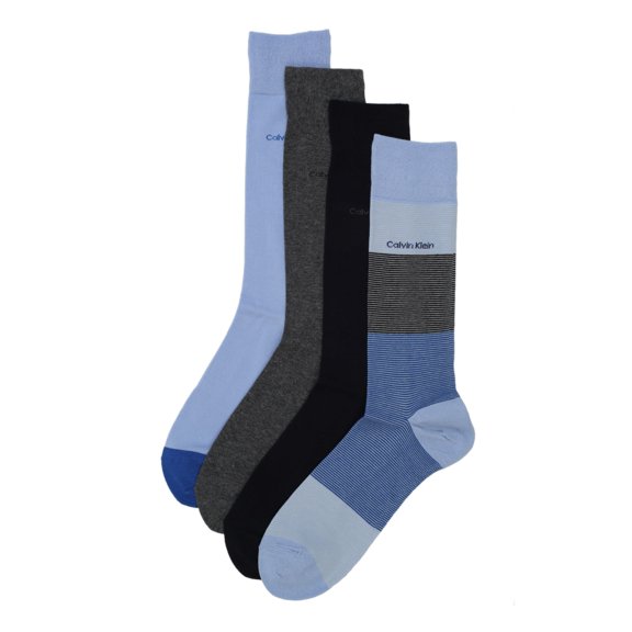 CALVIN KLEIN Mens 4 Pack Light Blue Assorted Logo Stretch Dress Crew Socks 10-13