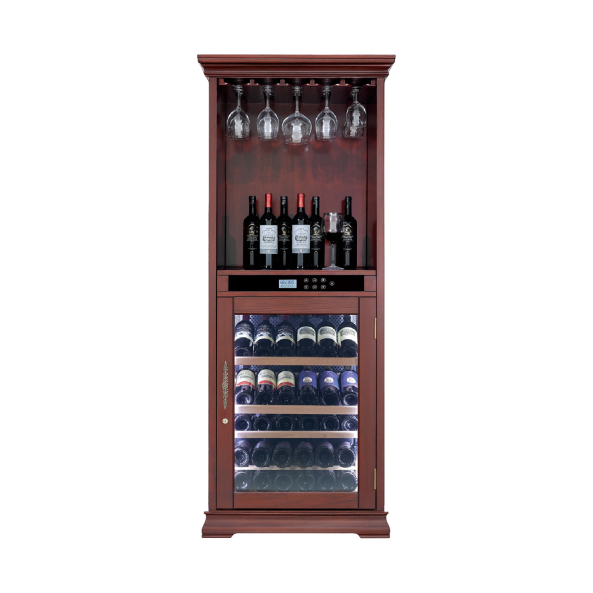 56 bottles Single Zone Wood Wine Cooler with Tempered Glass Door LED Lighting（LTL carry）