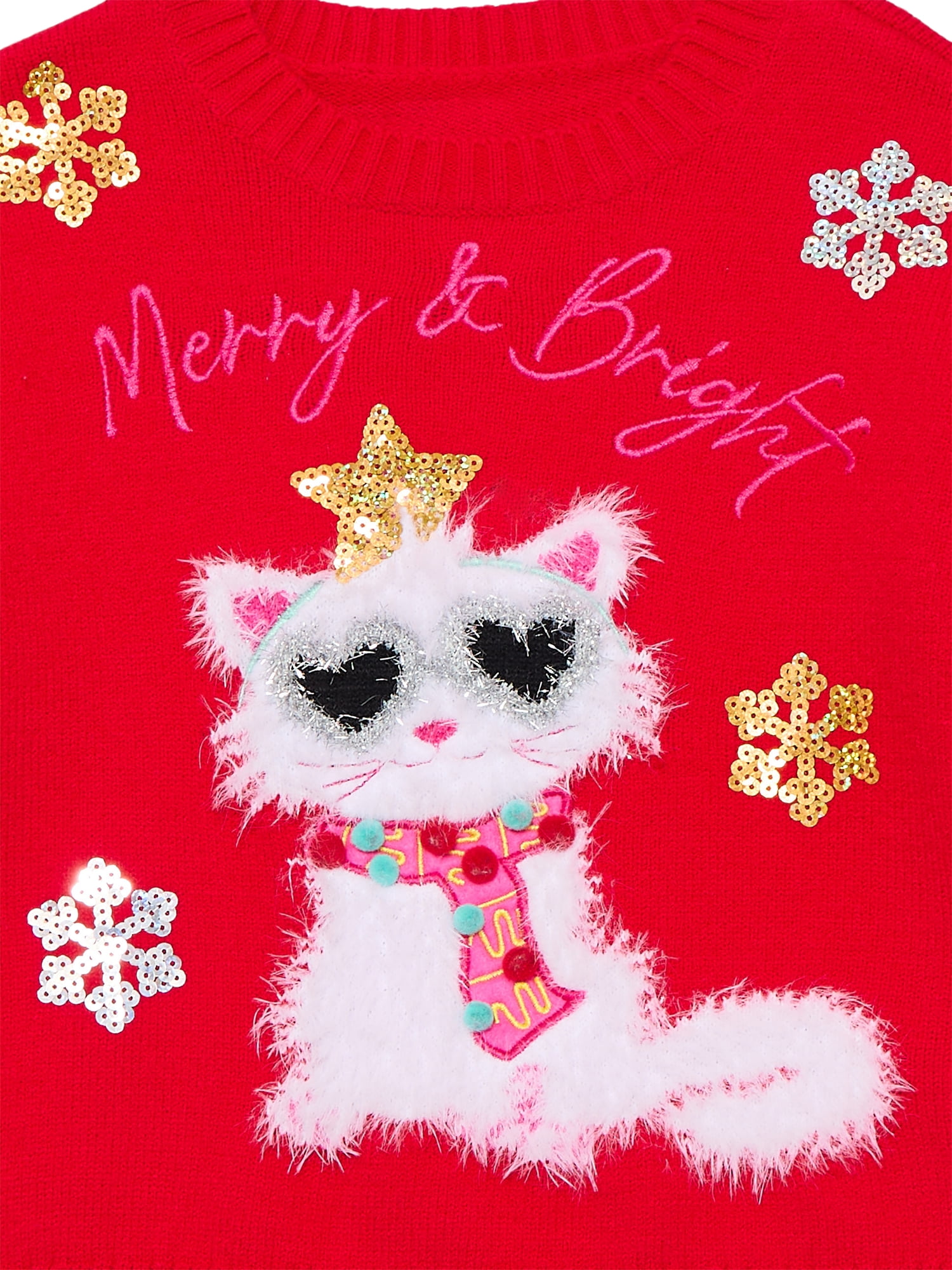 Holiday Time Girls Long Sleeve Christmas Sweater, Sizes 4-18 & Plus