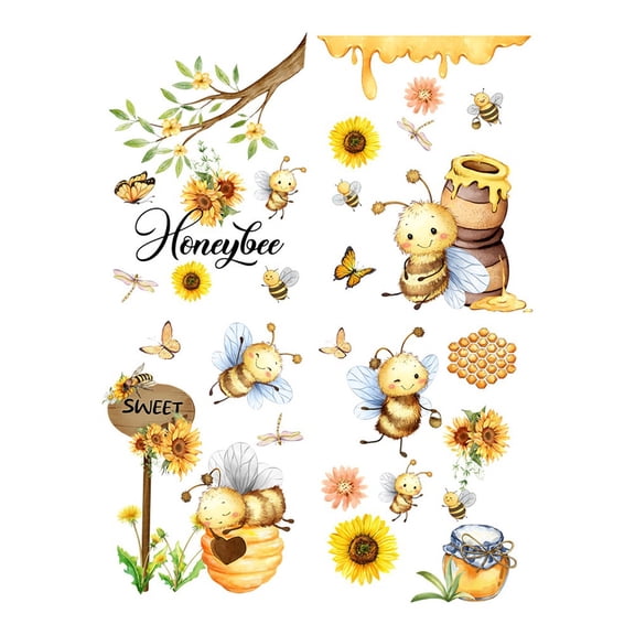 Girlsshop Industrious Bee Butterfly Sunflower Flower Static Wall Sticker Decoration