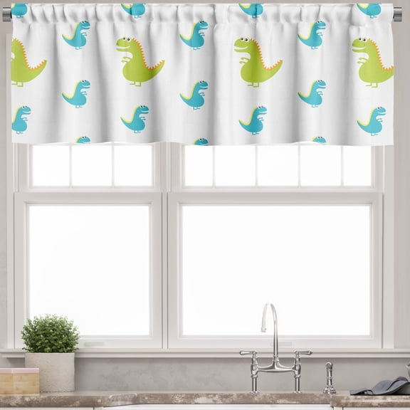 Ambesonne Dino Valance Pack of 2, Dinosaur Animal Cartoon Art, 54"X18", Yellow Green Sky Blue
