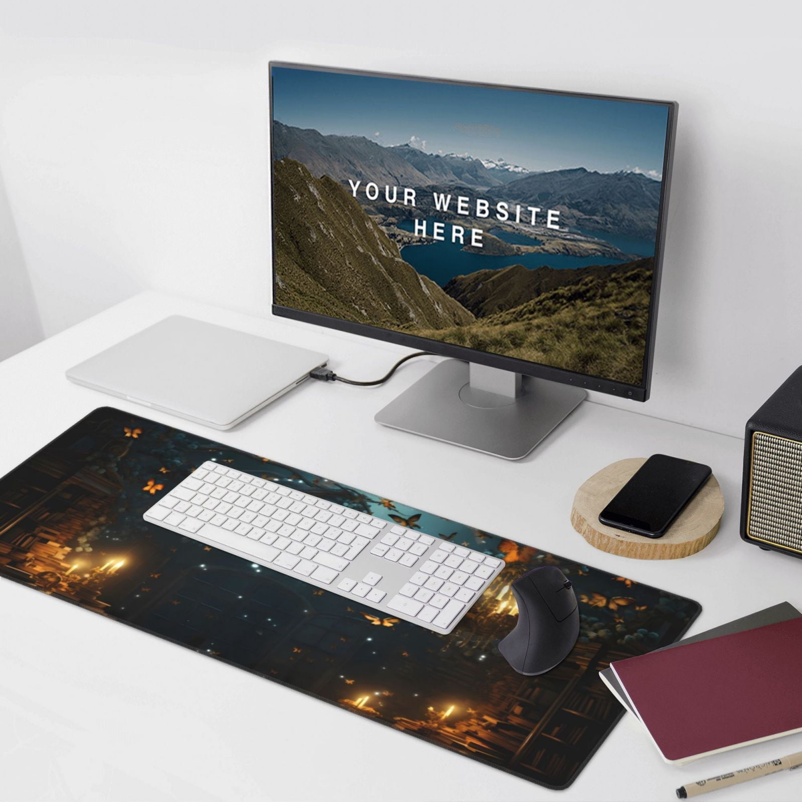Xecao Magical Library Butterfly Night Print Large Mouse Pad, 16x35.5in Mousepad, Professional Non-Slip Rubber Base Big Mouse Pad, Mouse Pad for Gaming & Office Full Desk Mouse Pad