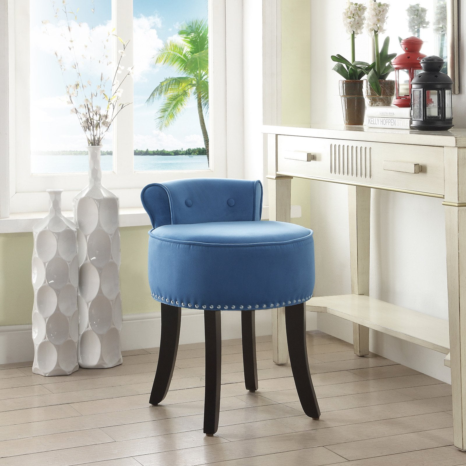 Inspired Home Elenna Velvet Contemporary Vanity Stool