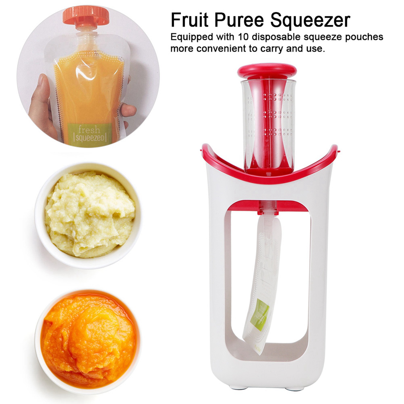 Pouch Filling Station,Fruit Puree Squeeze Station, Food Pouch Maker Squeeze Station Press & Store System Portable Children Fruit Puree Squeezer Food Pouches for Home Kitchen[Rose Red]