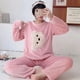 thumbnail image 4 of Conjunto de Pijama de franela para Mujer, ropa de dormir cálida de dibujos animados, estilo coreano, a la moda, para el hogar, Otoño e Invierno, 4 of 5